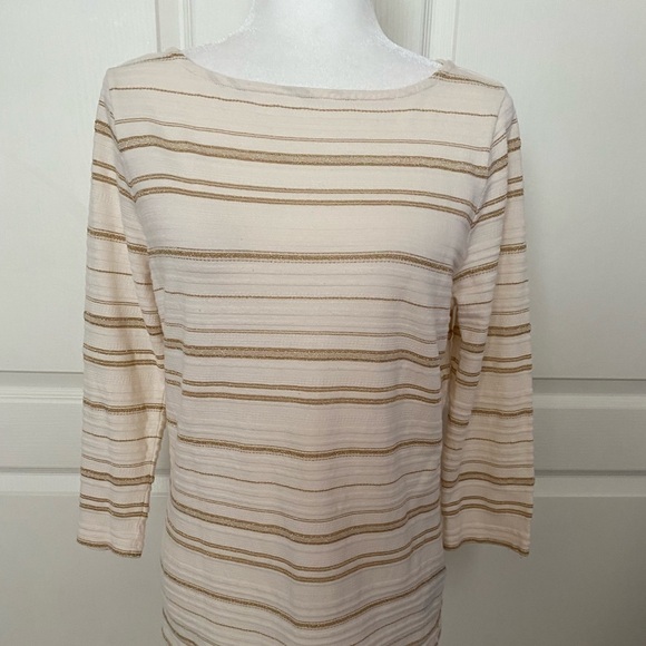 Lauren Ralph Lauren Metallic Cream & Gold Striped Top | Size M | EUC - Picture 2 of 9